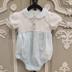 Artesania Granlei Spanish Brand Baby Blue and White Romper Size 9 Months
